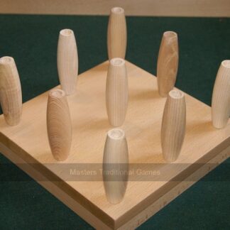 Set of 9 Beech 10cm Bar Skittles Pins with Locating Hole, Wax Finished