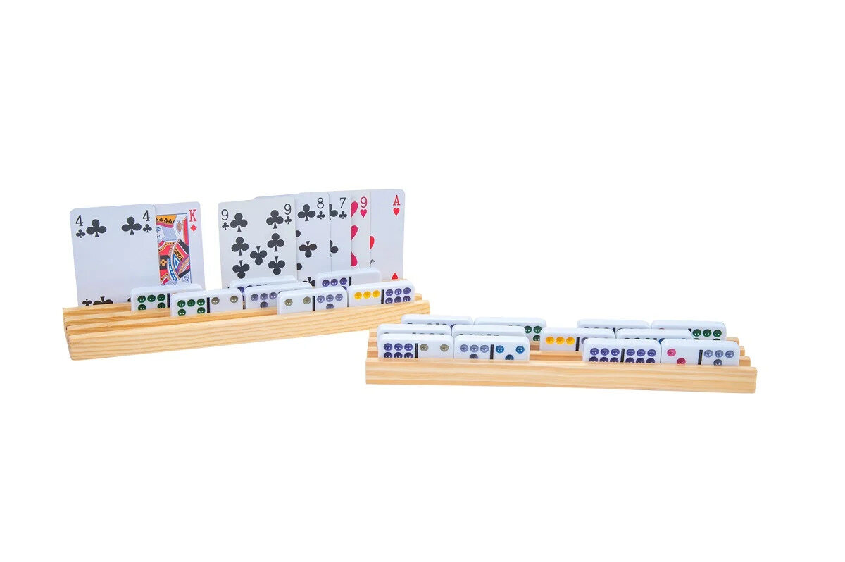 Set of 4 Wooden Domino and Card Holder Racks