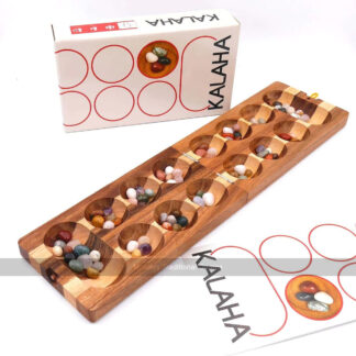 Folding Kalaha Game with Semi-Precious Stones - 2 Colour Wood