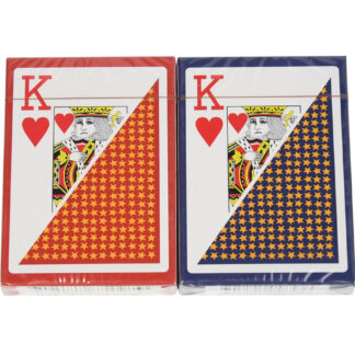 6 Decks of 100% plastic playing cards (3 red, 3 blue)
