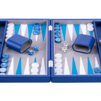 Engelhart Grey, Blue and White 15 inch Backgammon Set